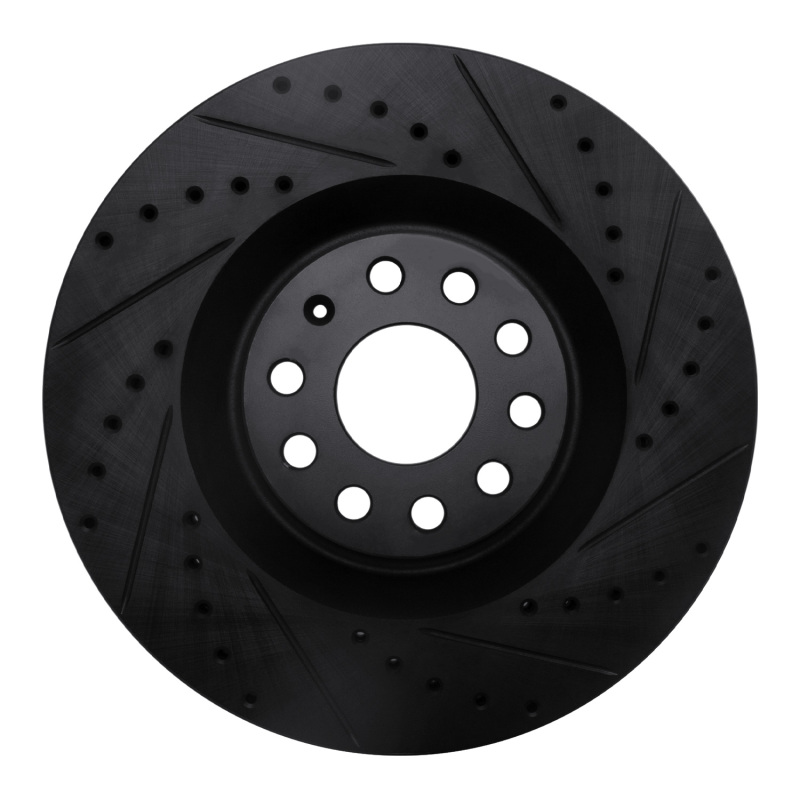 Audi S3 Brake Rotor (1) - Front Right - R1 Concepts - Drilled & Slotted - Black - `06-`13